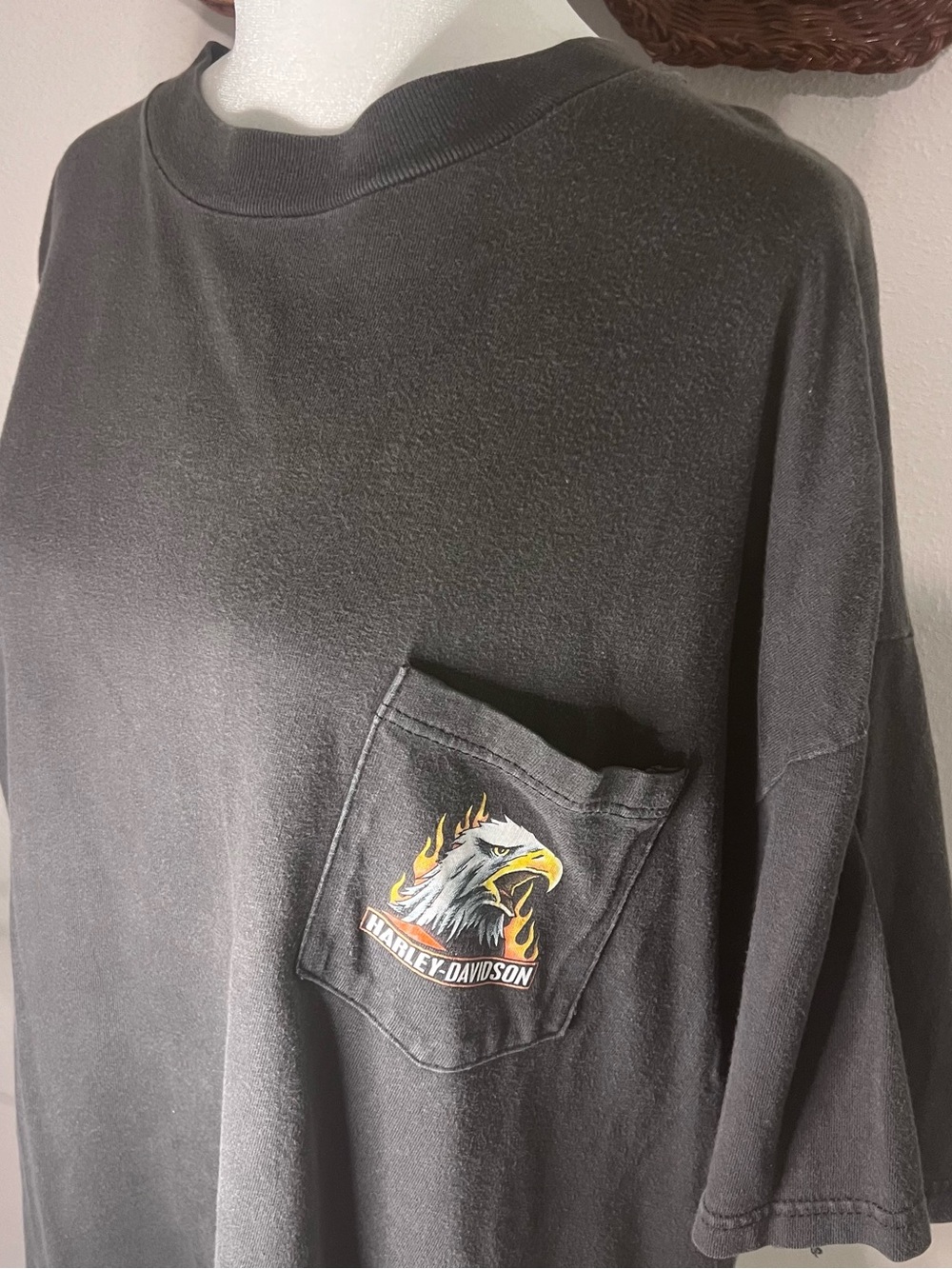 Harley-Davidson Black T-Shirt with Eagle and Flame Pocket Graphic